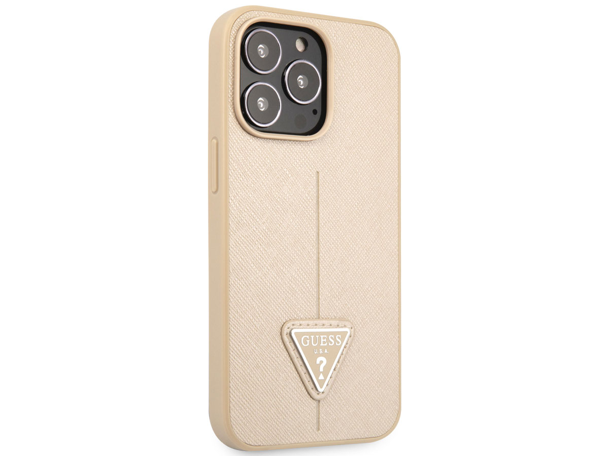 Guess Saffiano Triangle Case Beige - iPhone 13 Pro Max hoesje