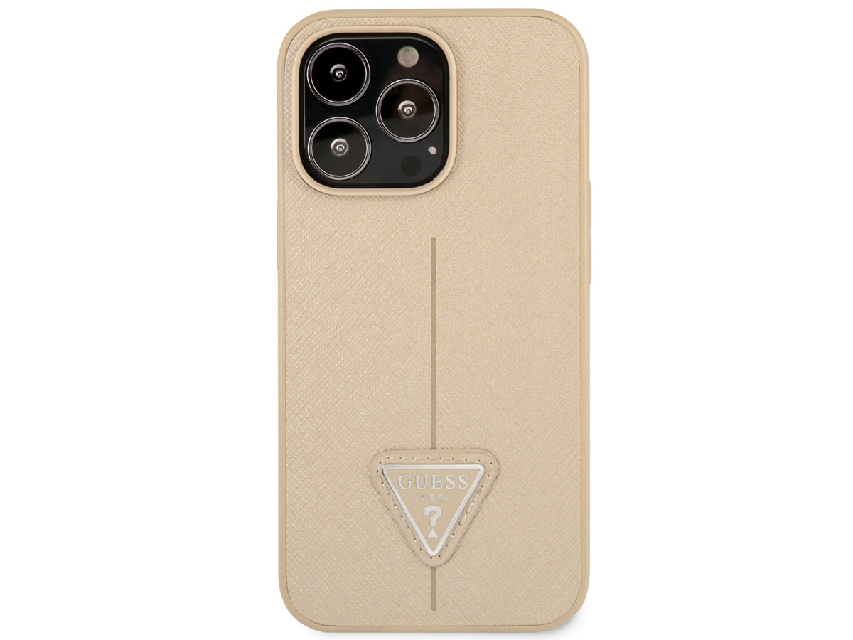 Guess Saffiano Triangle Case Beige - iPhone 13 Pro Max hoesje