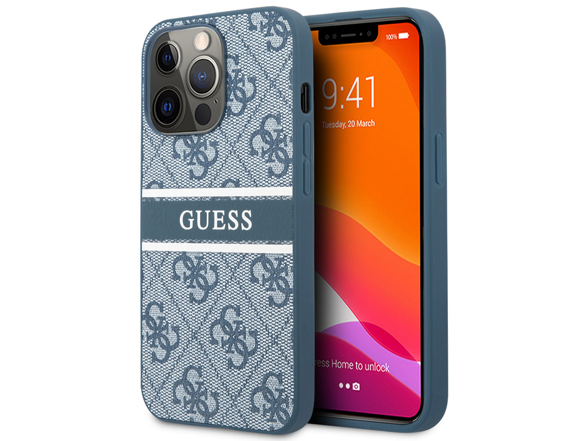 Spit amateur kasteel Guess Stripe 4G Monogram iPhone 13 Pro Max Case | Blauw