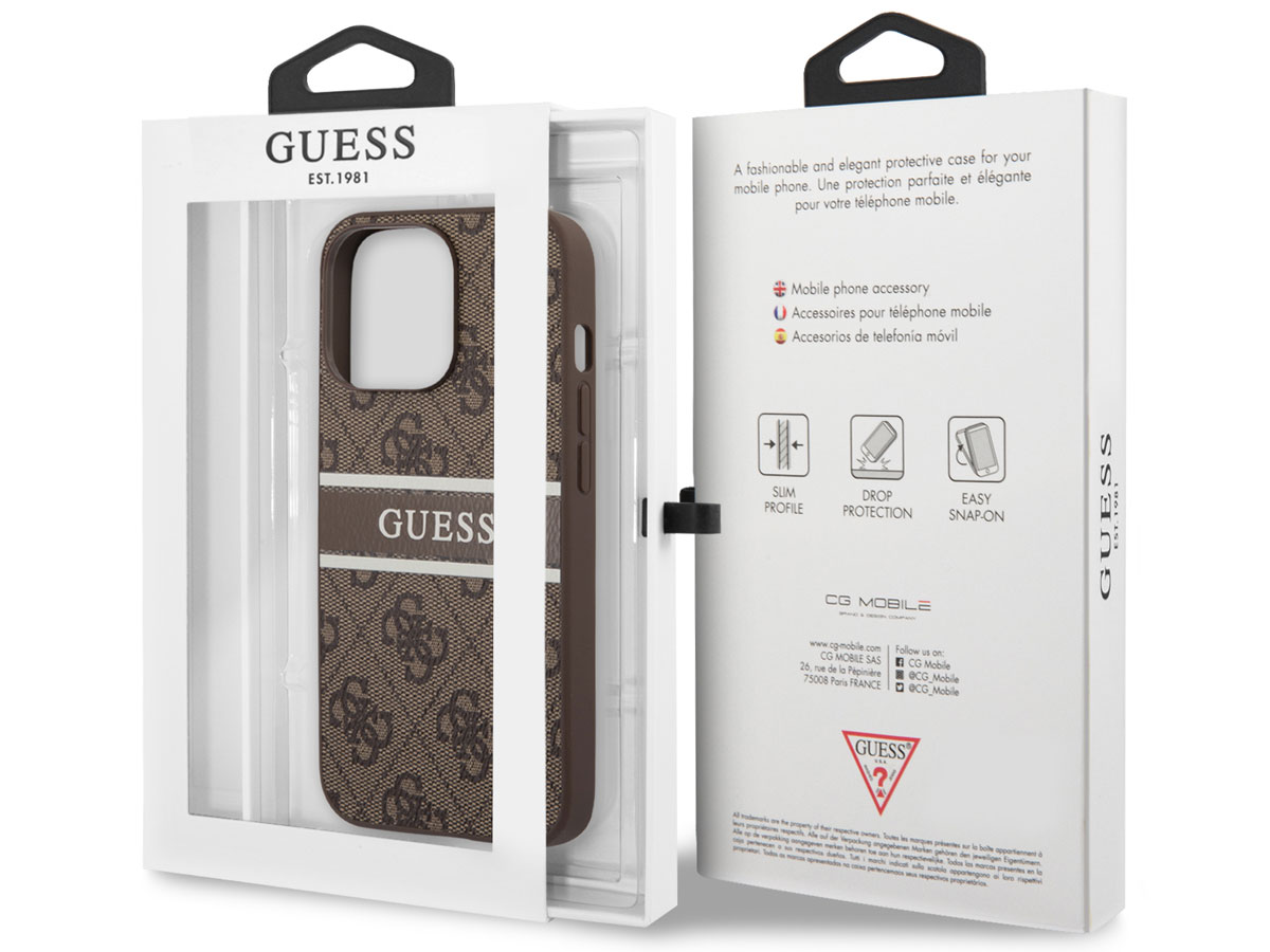 Guess Stripe 4G Monogram Case Bruin - iPhone 13 Pro Max hoesje