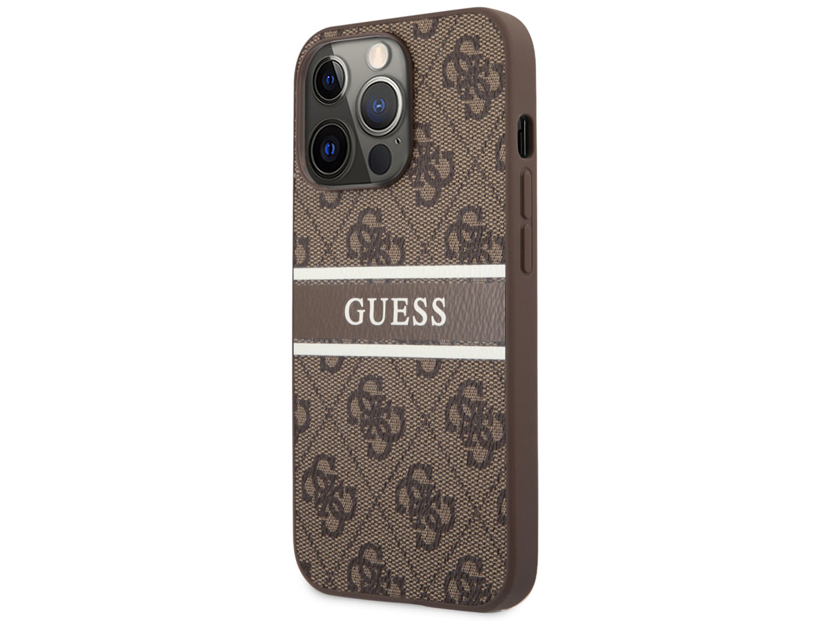 Guess Stripe 4G Monogram Case Bruin - iPhone 13 Pro Max hoesje