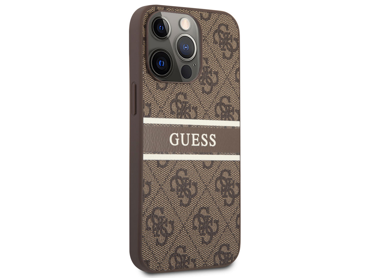 Guess Stripe 4G Monogram Case Bruin - iPhone 13 Pro Max hoesje