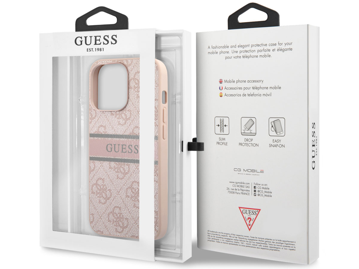 Guess Stripe 4G Monogram Case Roze - iPhone 13 Pro Max hoesje