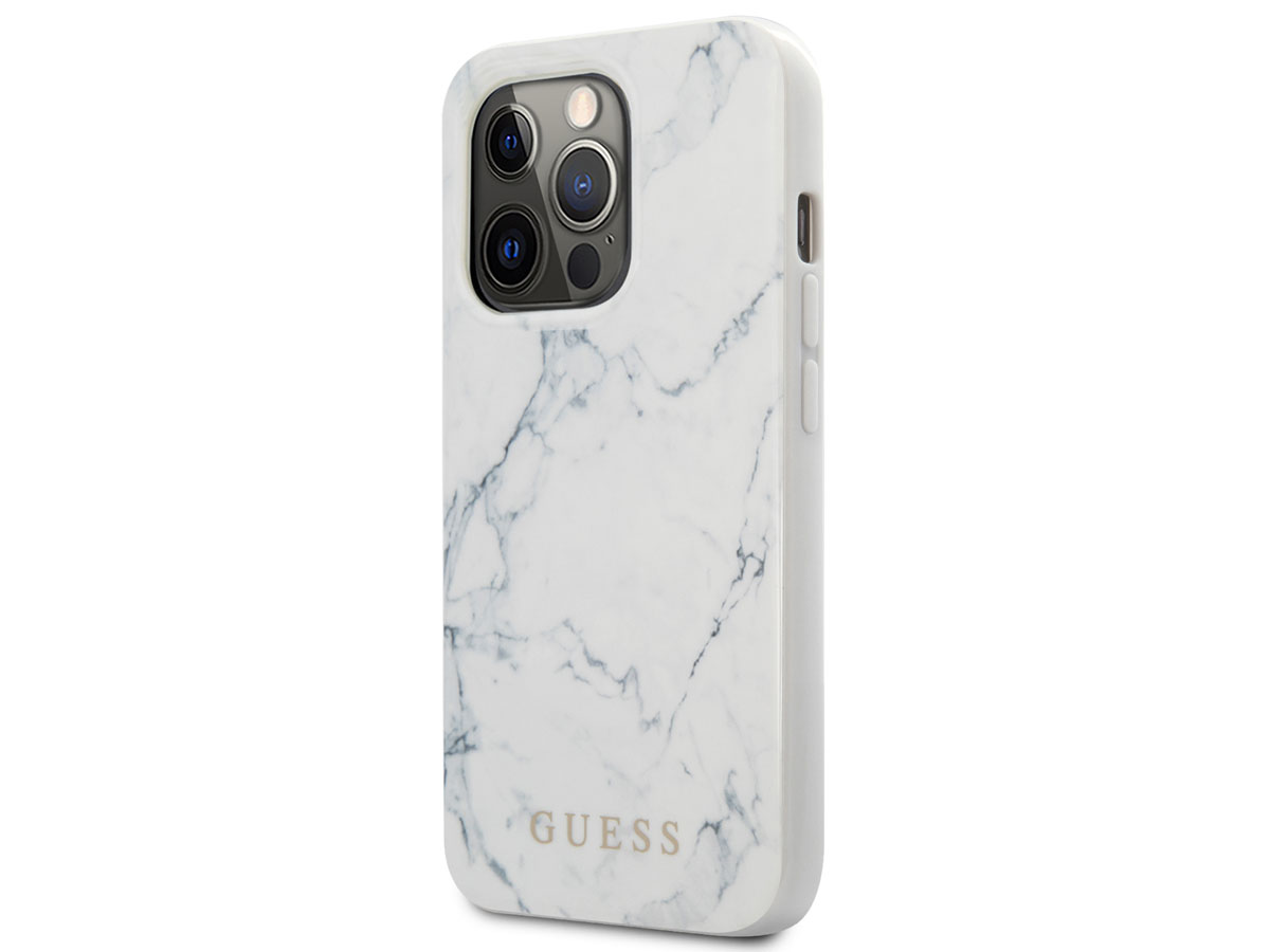 Guess Carrara Marble Case Wit - iPhone 13 Pro Max hoesje