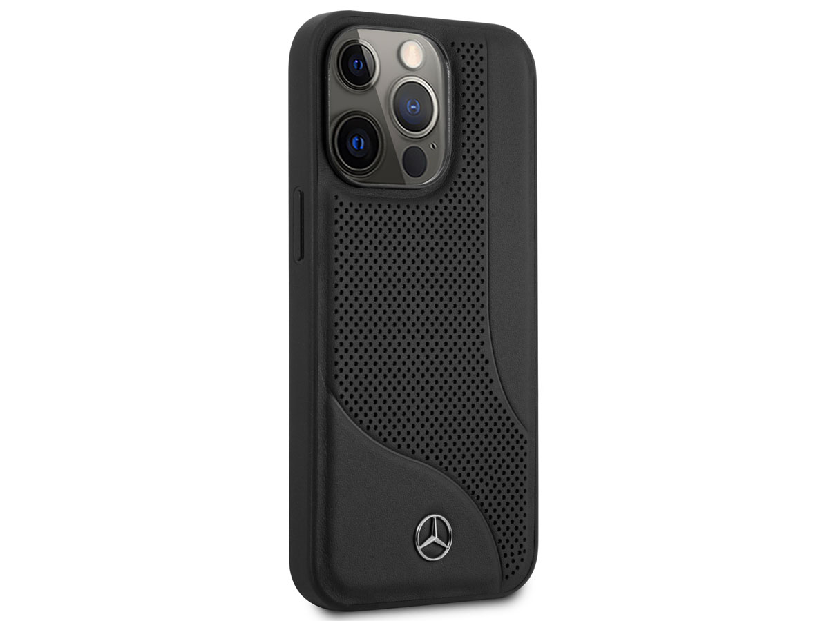 Mercedes-Benz Perforated Leather Case Zwart - iPhone 13 Pro Max hoesje