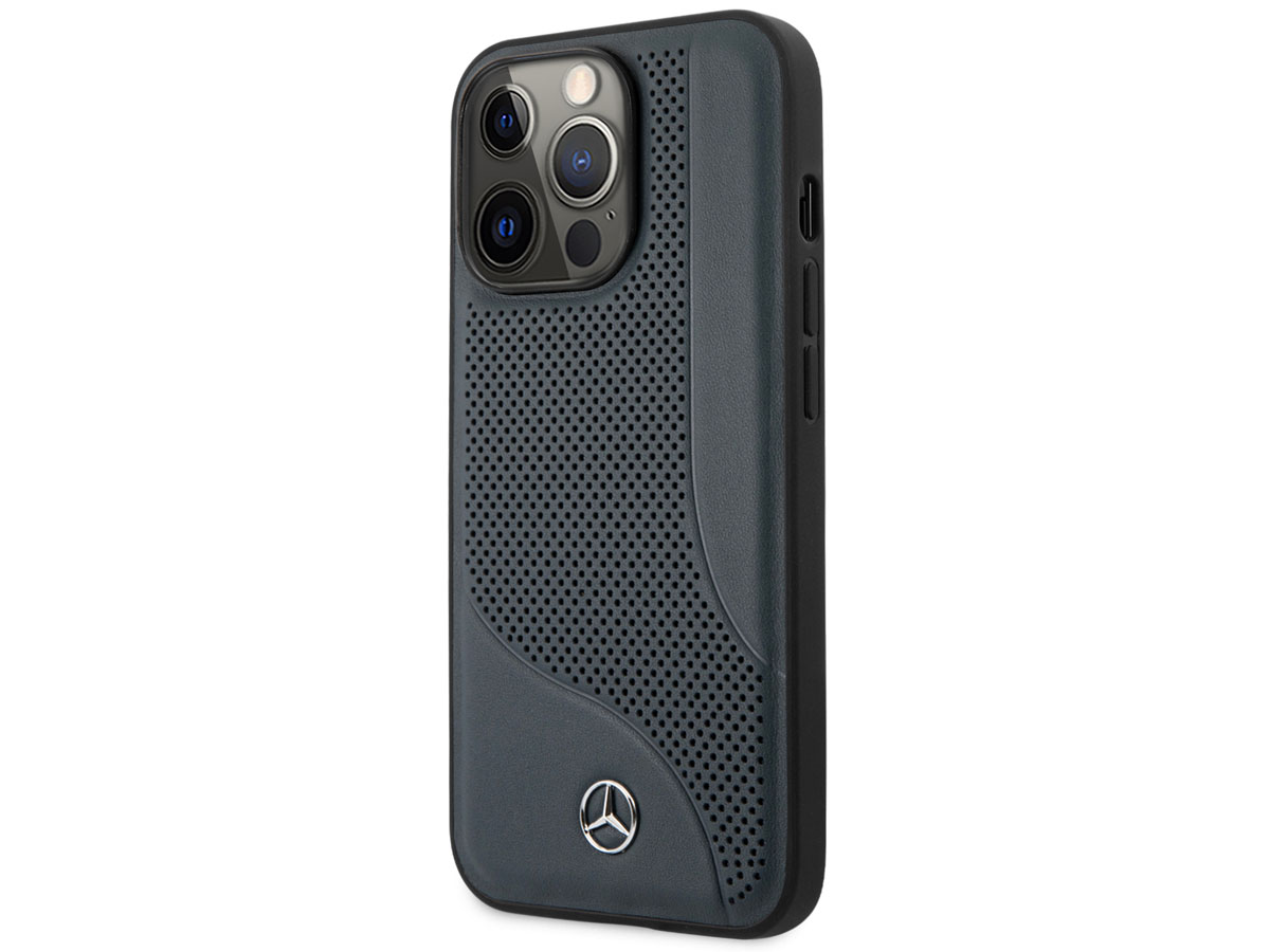 Mercedes-Benz Perforated Leather Case Blauw - iPhone 13 Pro Max hoesje