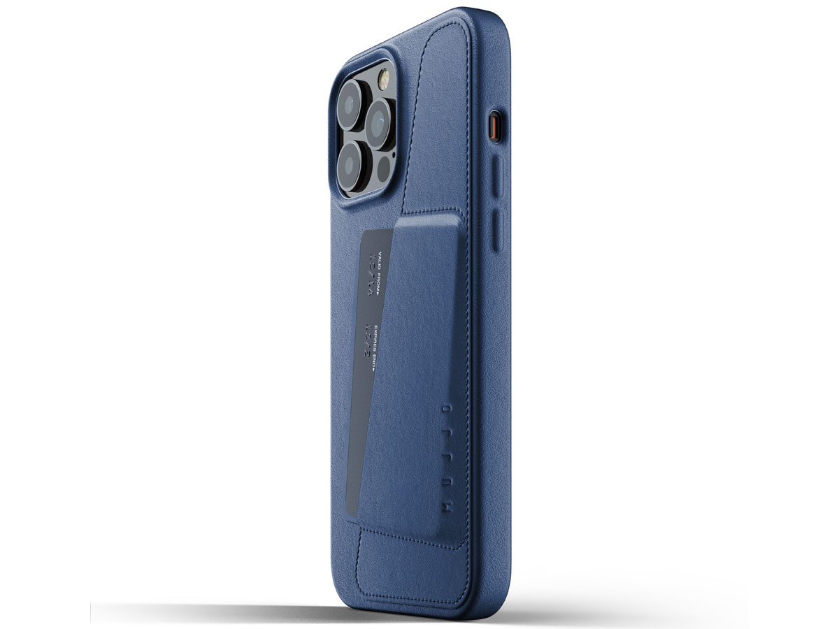 Mujjo Full Leather Wallet Case Monaco Blue - iPhone 13 Pro Max Hoesje Leer