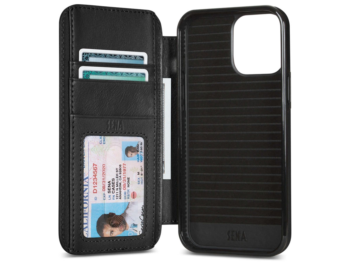 Sena Wallet Book Zwart - iPhone 13 Pro Max Hoesje Leer