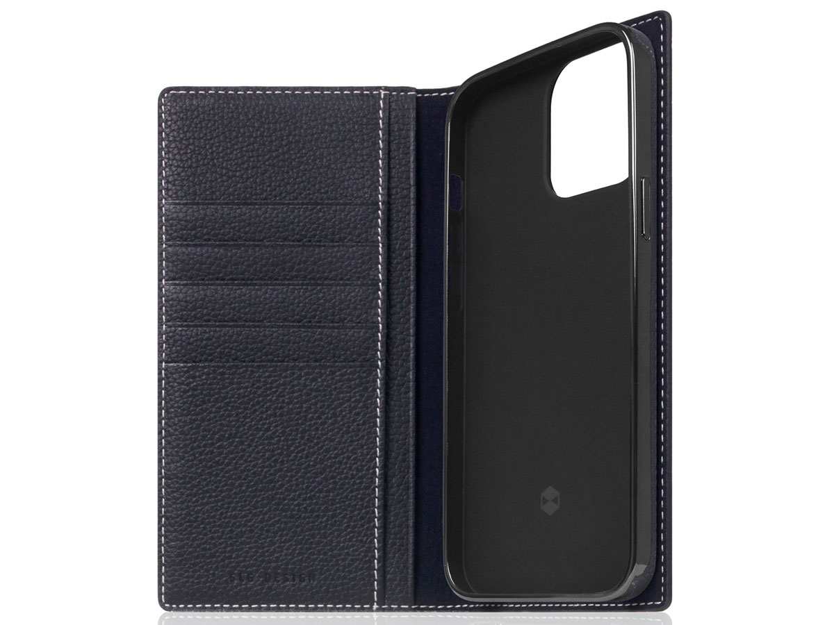 SLG Design D8 Folio Leer Black Blue - iPhone 13 Pro Max hoesje