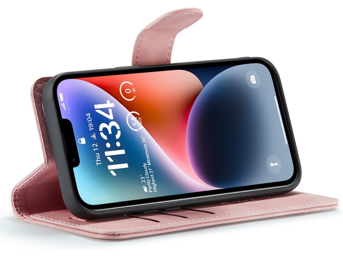 CaseMe 2in1 Magnetic Bookcase Roze - iPhone 14 Hoesje
