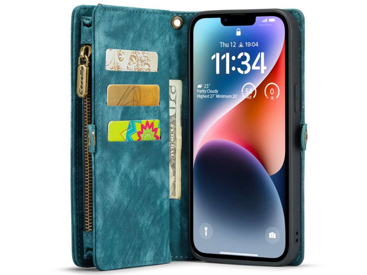 CaseMe 2in1 Wallet Case met Ritsvak Blauw - iPhone 14 Hoesje