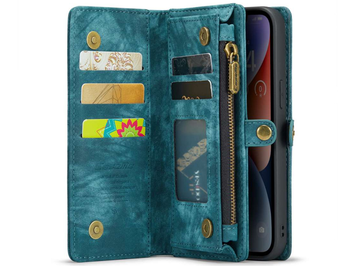 CaseMe 2in1 Wallet Case met Ritsvak Blauw - iPhone 14 Hoesje