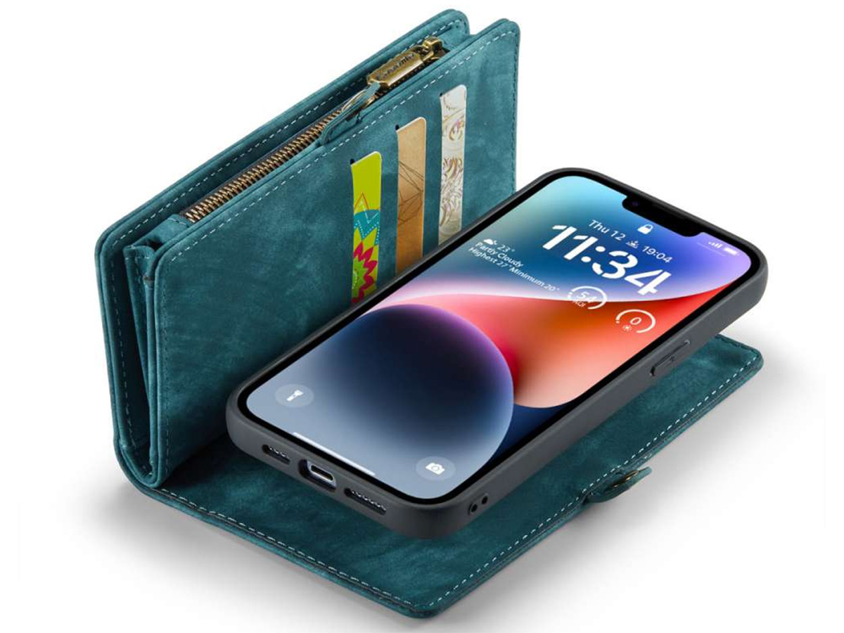 CaseMe 2in1 Wallet Case met Ritsvak Blauw - iPhone 14 Hoesje