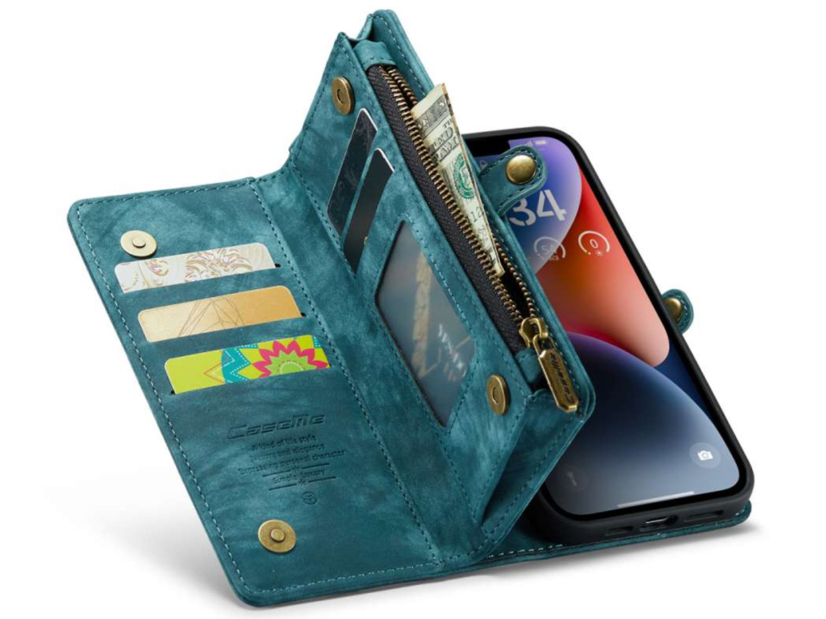 CaseMe 2in1 Wallet Case met Ritsvak Blauw - iPhone 14 Hoesje