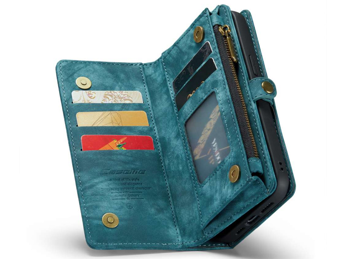 CaseMe 2in1 Wallet Case met Ritsvak Blauw - iPhone 14 Hoesje