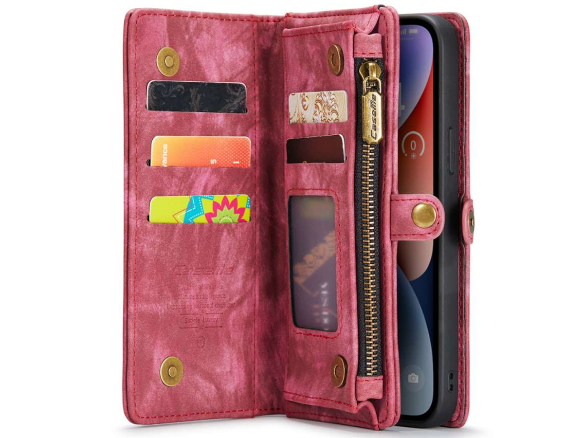 CaseMe 2in1 Wallet Case met Ritsvak Rood - iPhone 14 Hoesje