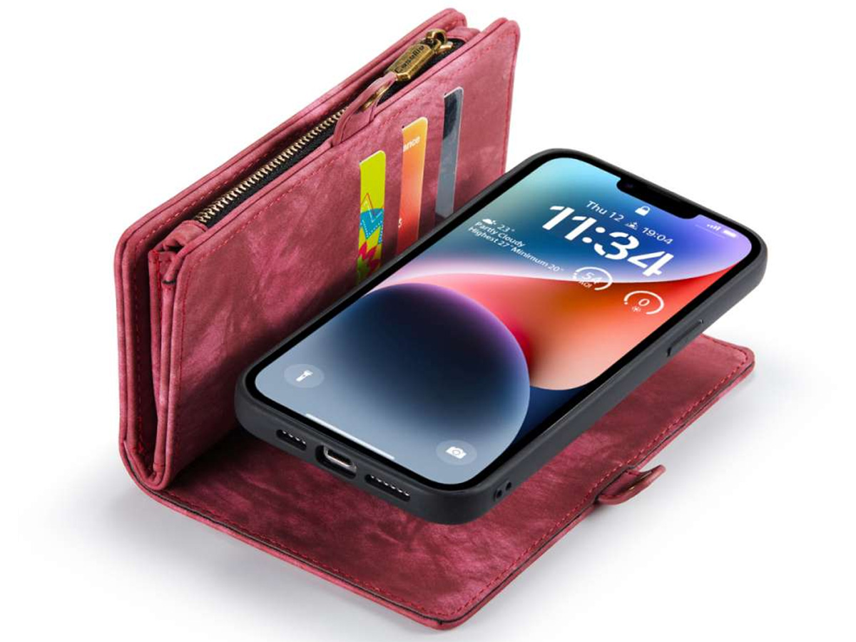 CaseMe 2in1 Wallet Case met Ritsvak Rood - iPhone 14 Hoesje