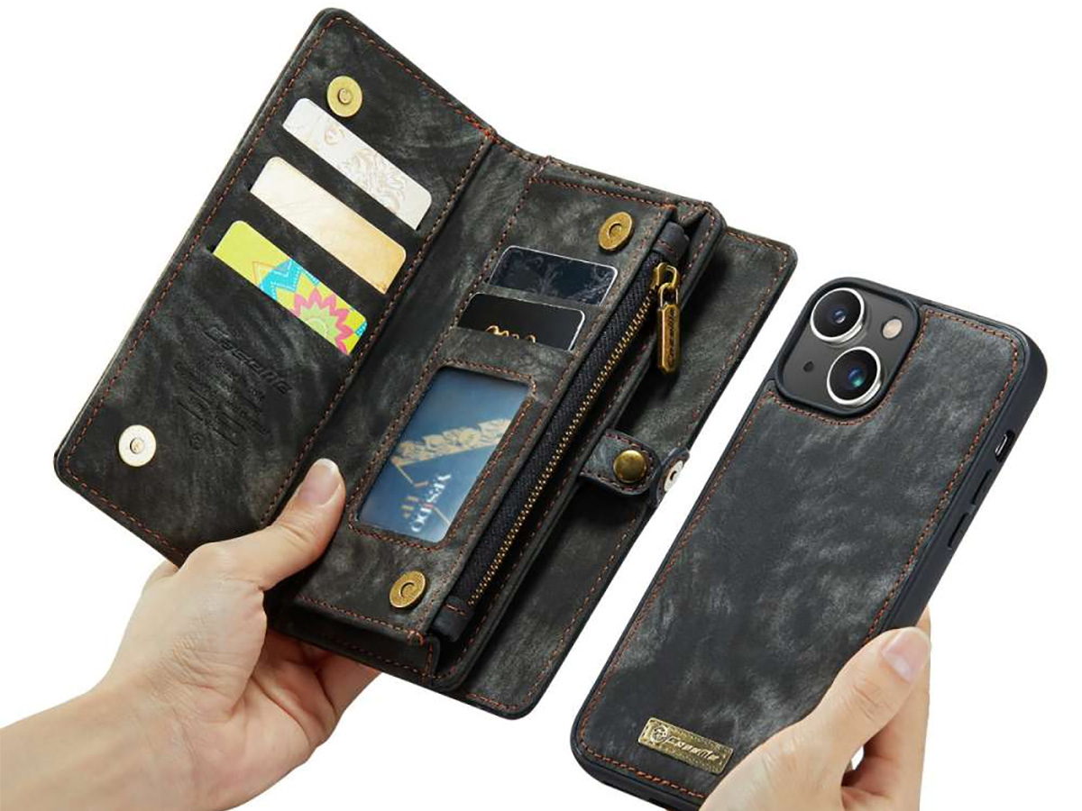 CaseMe 2in1 Wallet Case met Ritsvak Zwart - iPhone 14 Hoesje