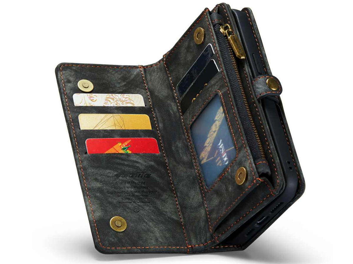 CaseMe 2in1 Wallet Case met Ritsvak Zwart - iPhone 14 Hoesje