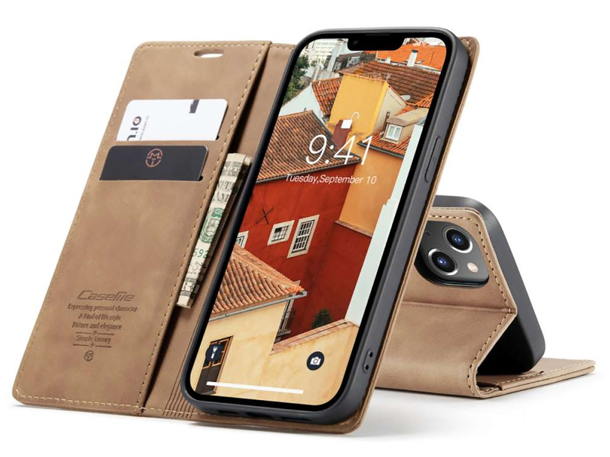 CaseMe Vintage Bookcase Tan Bruin - iPhone 14 hoesje