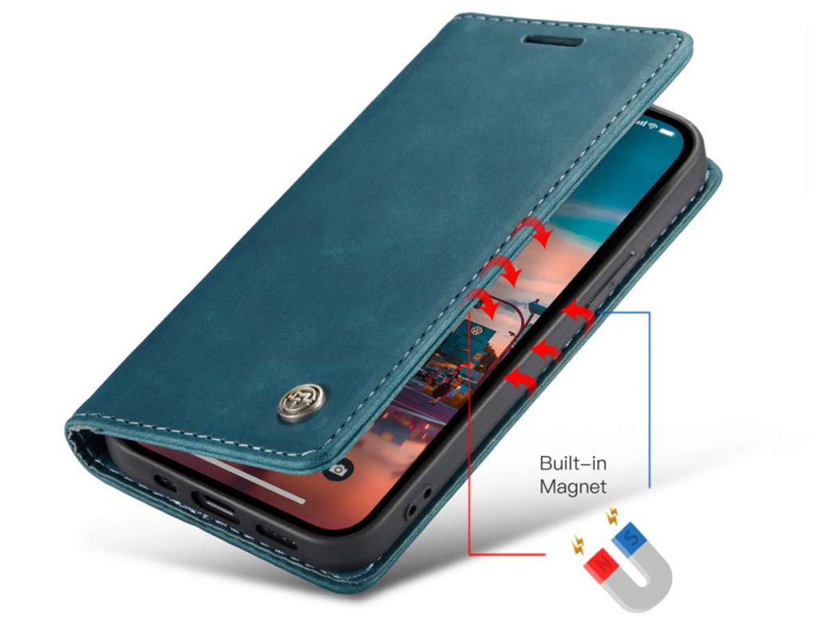 CaseMania Vintage Slim Bookcase Blauw - iPhone 14 hoesje