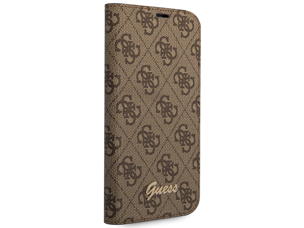Guess 4G Monogram BookCase Bruin - iPhone 14 hoesje