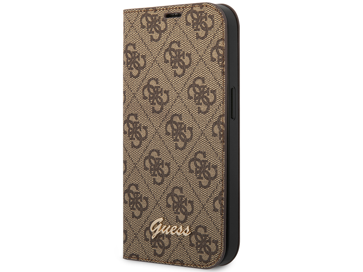 Guess 4G Monogram BookCase Bruin - iPhone 14 hoesje