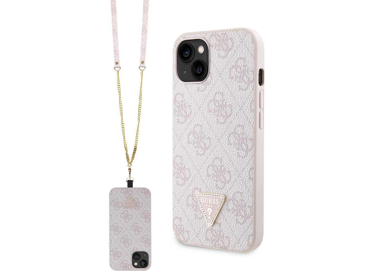 Guess 4G Monogram Necklace Case Roze - iPhone 14 hoesje