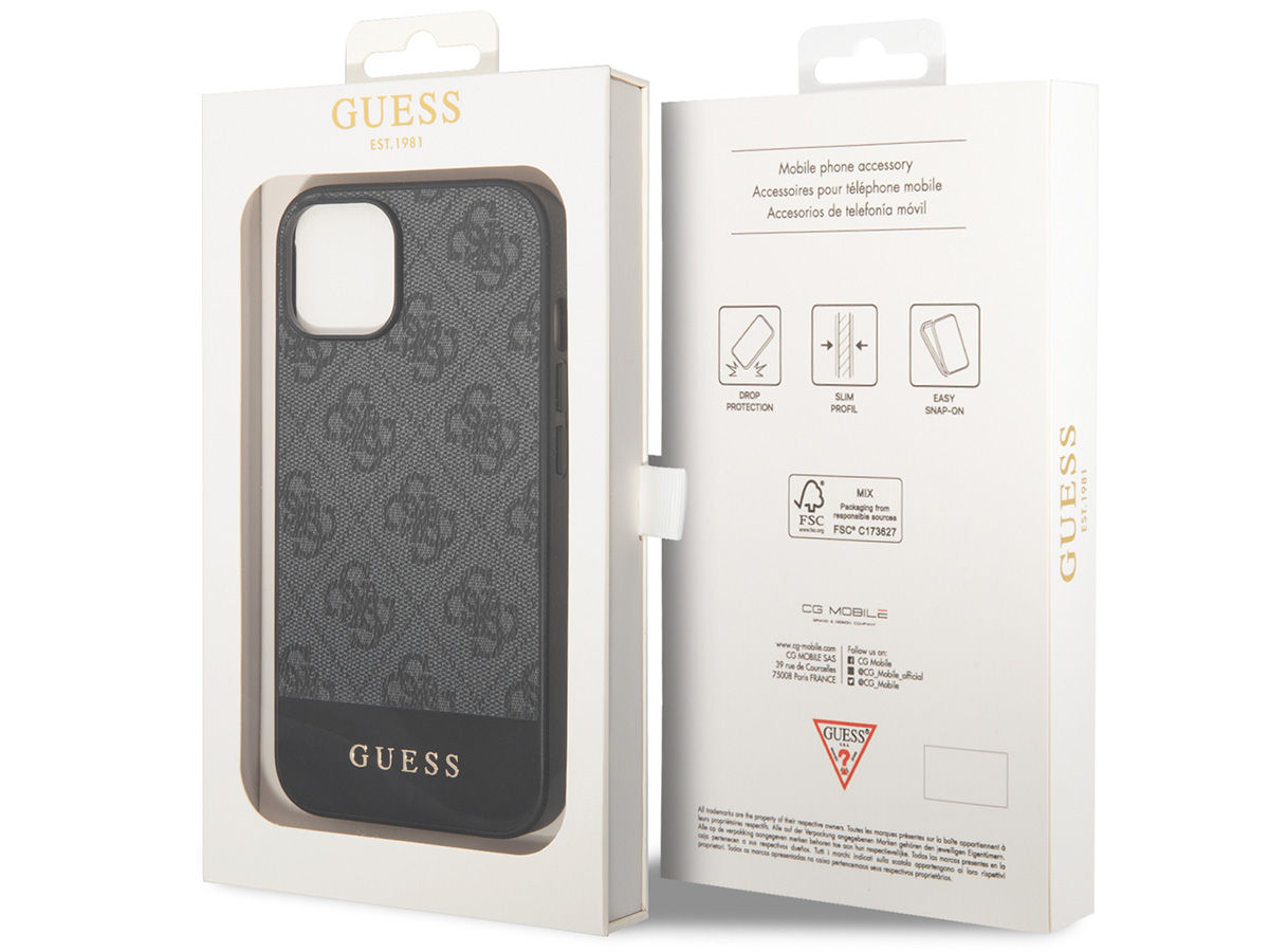 Guess 4G Monogram Stripe Case Grijs - iPhone 14 hoesje