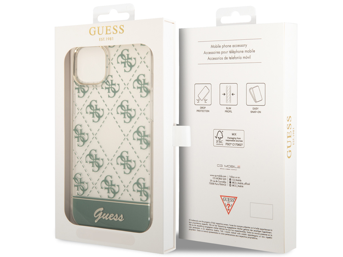 Guess 4G Monogram TPU Case Groen - iPhone 14 hoesje