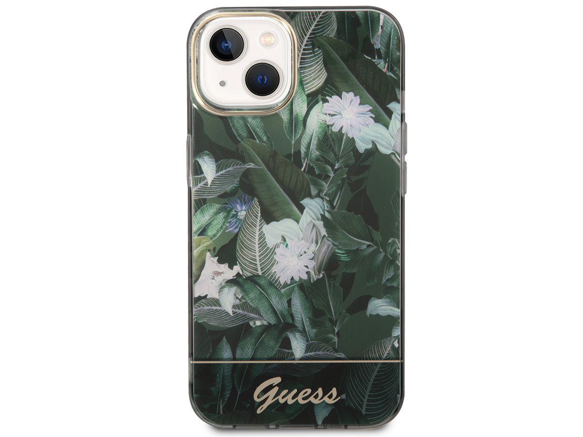 Guess Floral Jungle TPU Case Groen - iPhone 14 hoesje