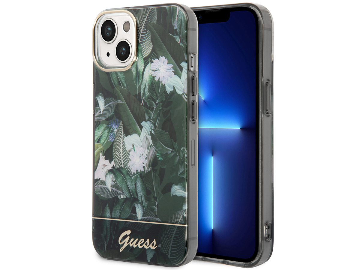Guess Floral Jungle TPU Case Groen - iPhone 14 hoesje