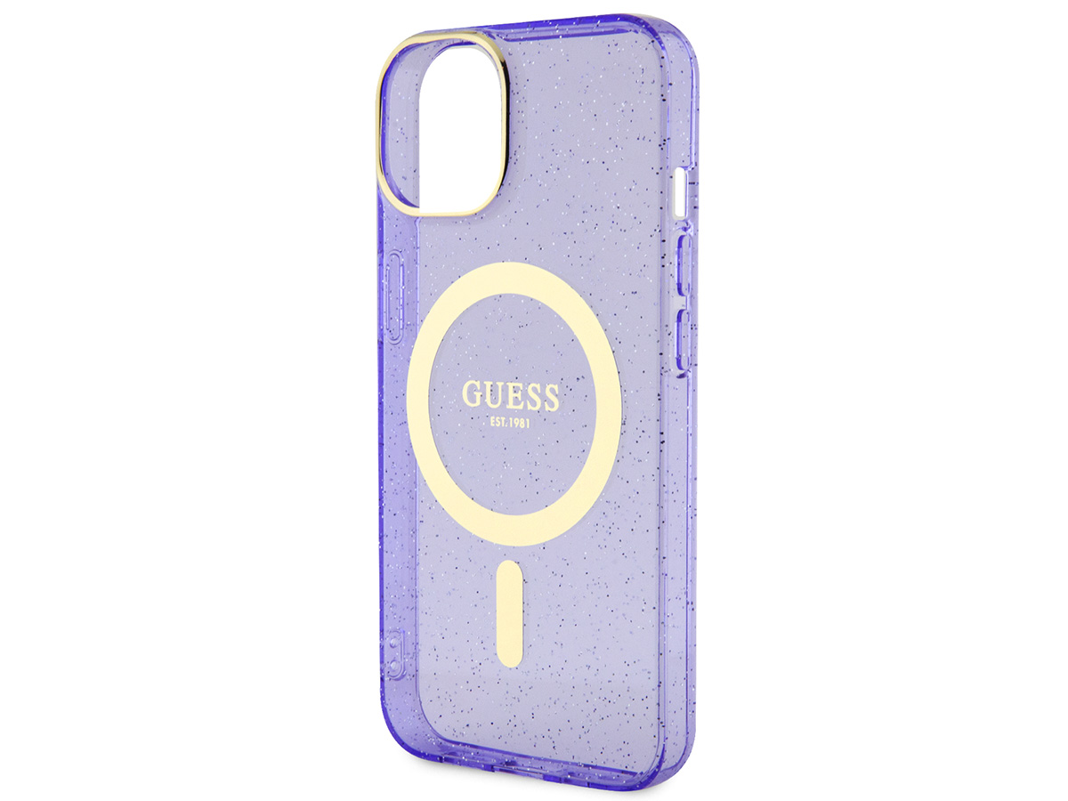 Guess Glitter MagSafe TPU Case Paars - iPhone 14 hoesje