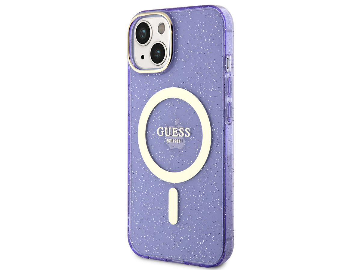 Guess Glitter MagSafe TPU Case Paars - iPhone 14 hoesje