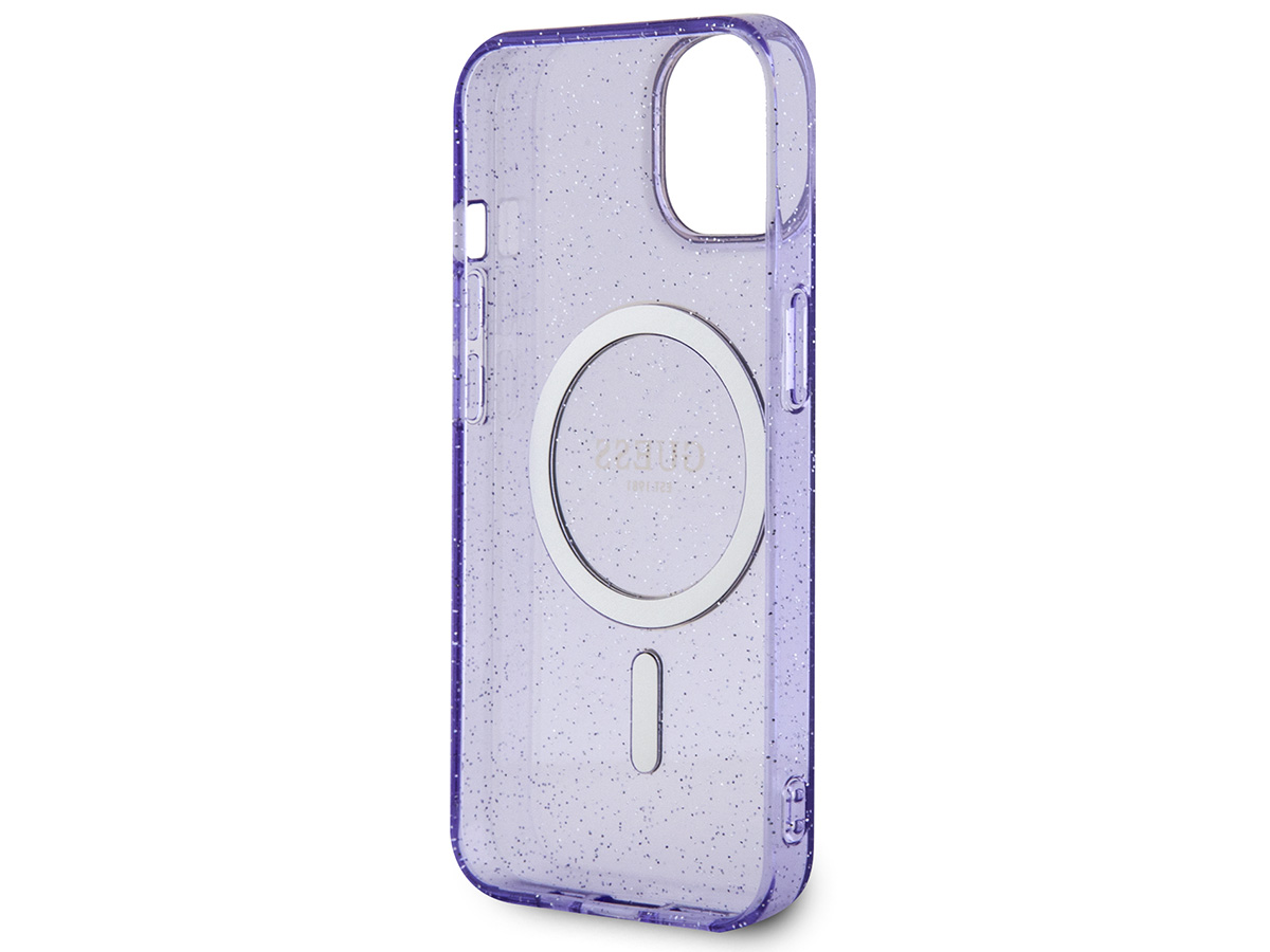 Guess Glitter MagSafe TPU Case Paars - iPhone 14 hoesje