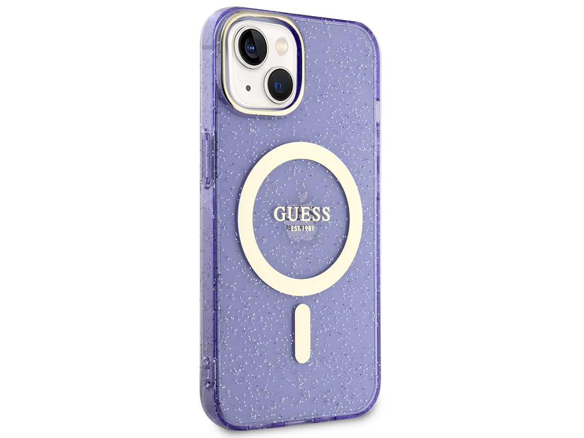 Guess Glitter MagSafe TPU Case Paars - iPhone 14 hoesje