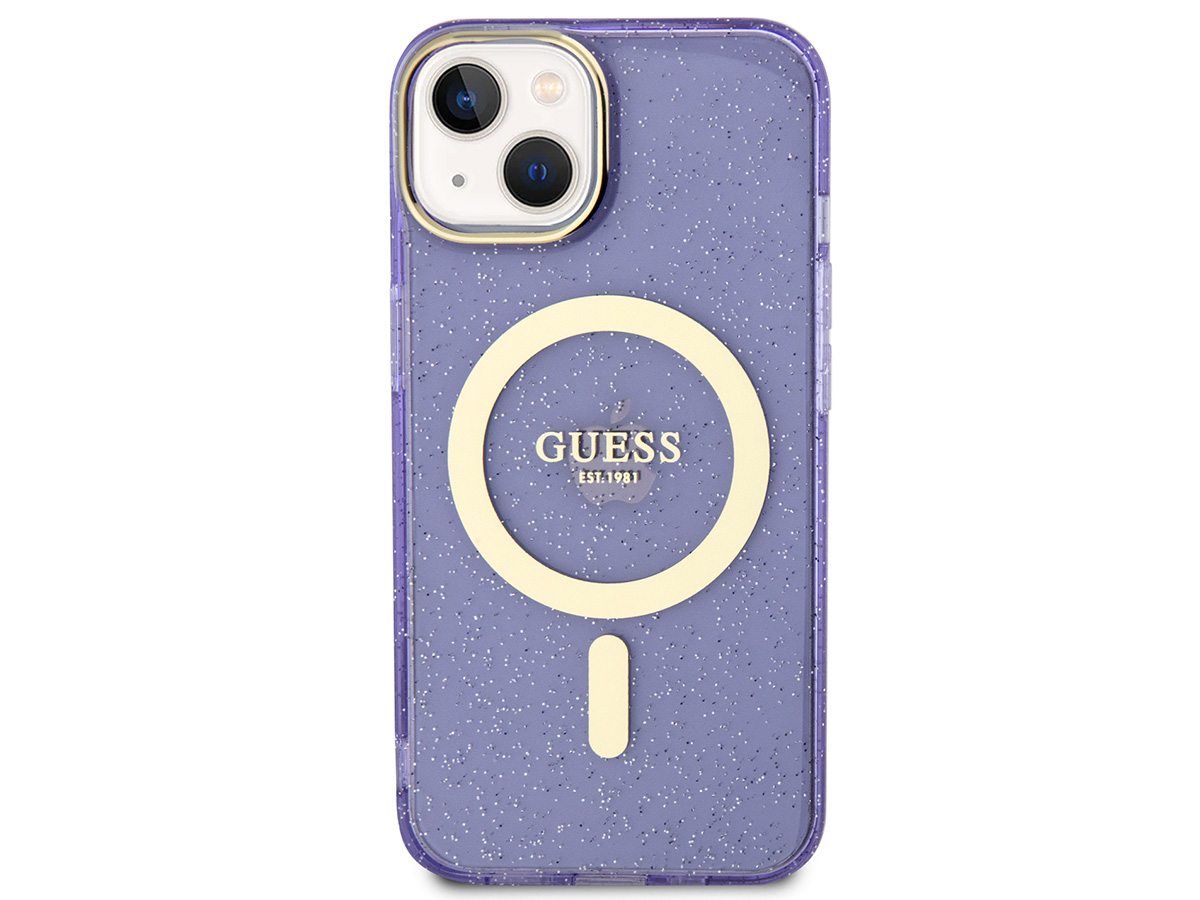 Guess Glitter MagSafe TPU Case Paars - iPhone 14 hoesje