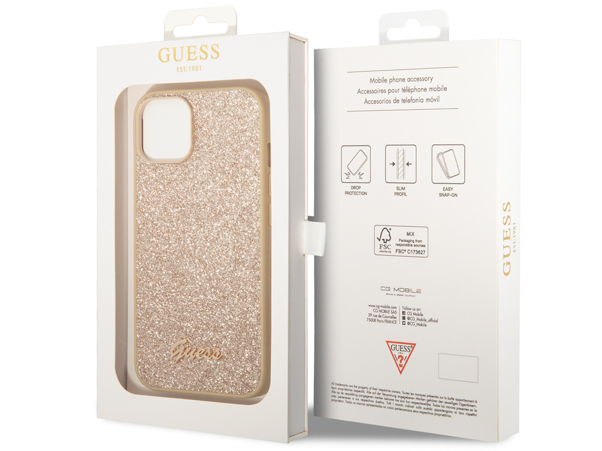 Guess Glitter TPU Case Goud - iPhone 14 hoesje