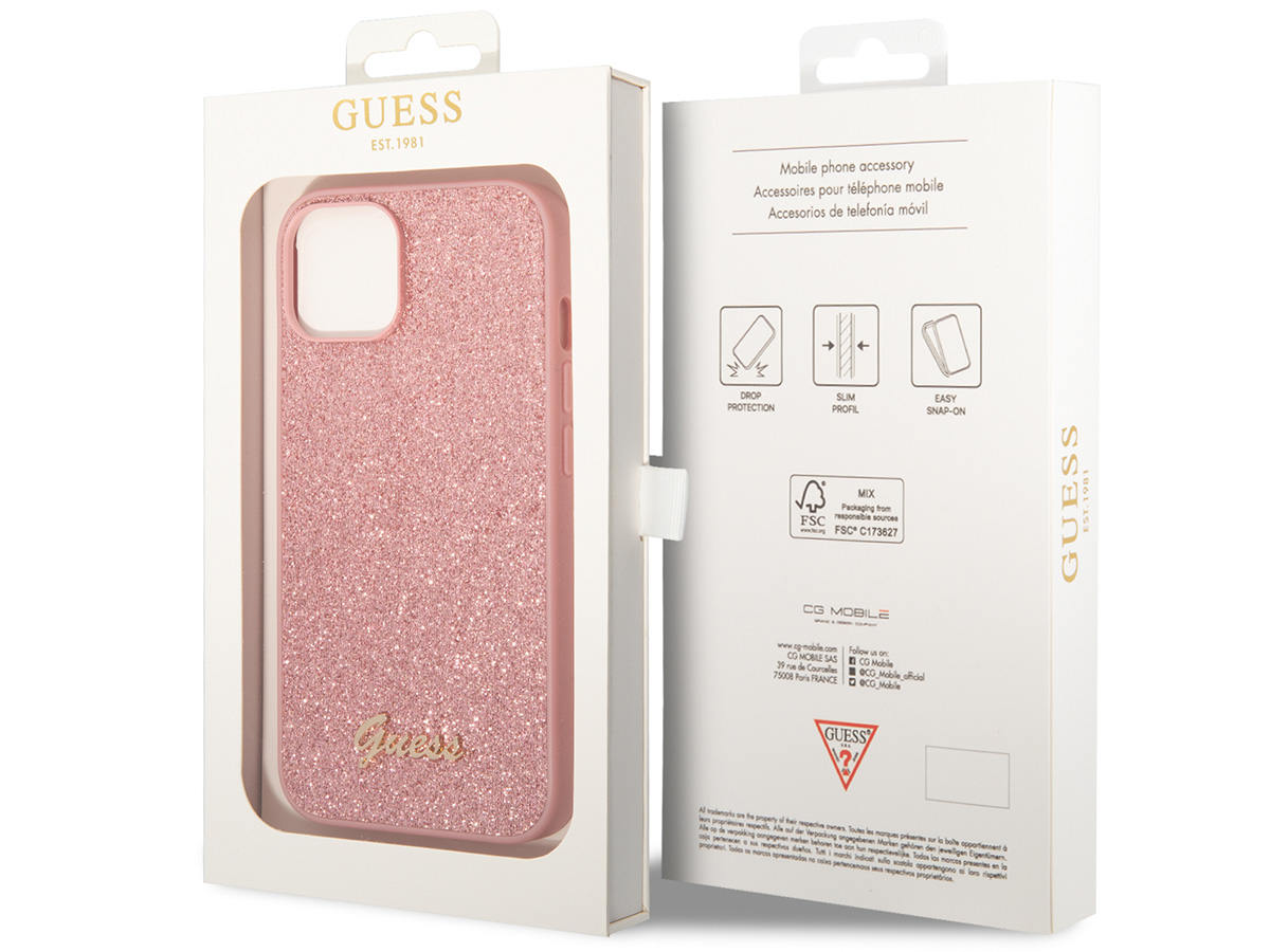 Guess Glitter TPU Case Roze - iPhone 14 hoesje