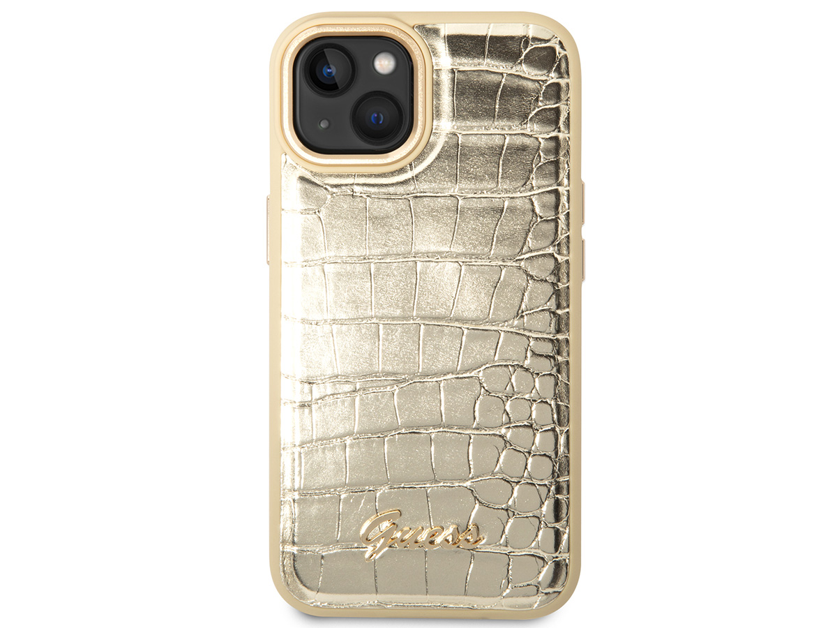 Guess Glossy Croco Case Goud - iPhone 14 hoesje
