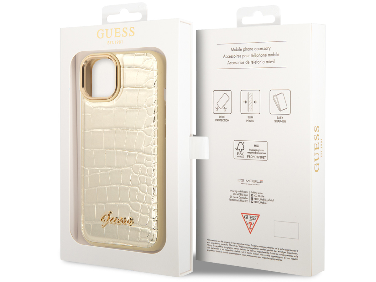 Guess Glossy Croco Case Goud - iPhone 14 hoesje