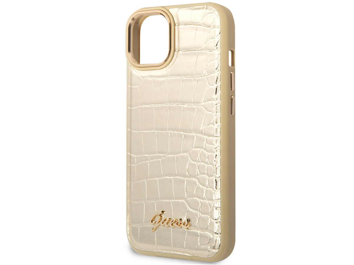 Guess Glossy Croco Case Goud - iPhone 14 hoesje