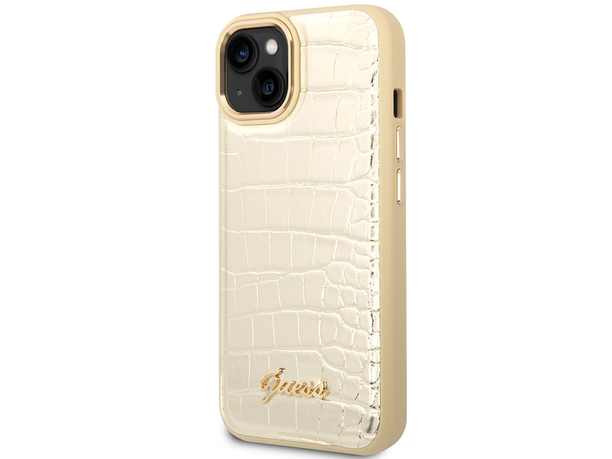 Guess Glossy Croco Case Goud - iPhone 14 hoesje