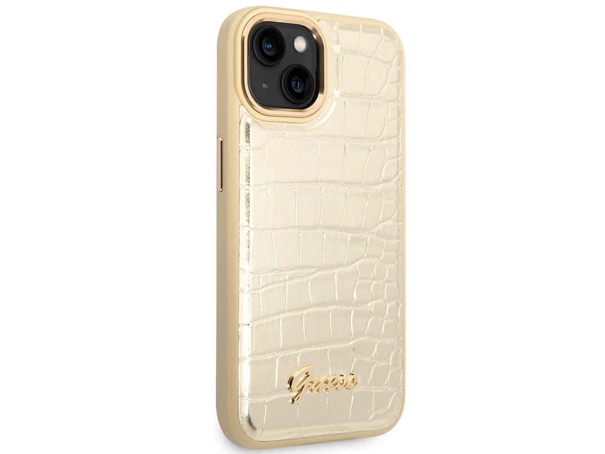 Guess Glossy Croco Case Goud - iPhone 14 hoesje