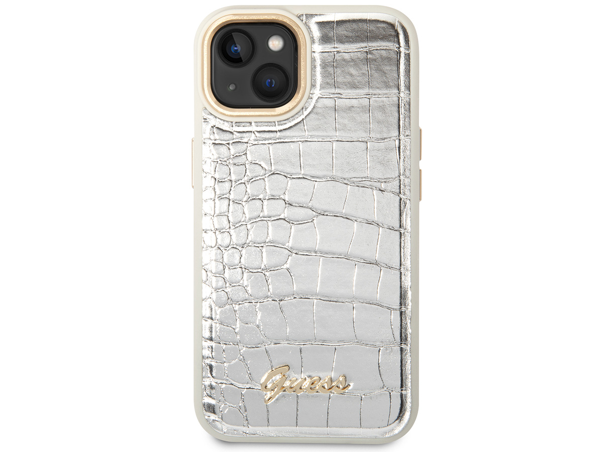 Guess Glossy Croco Case Zilver - iPhone 14 hoesje