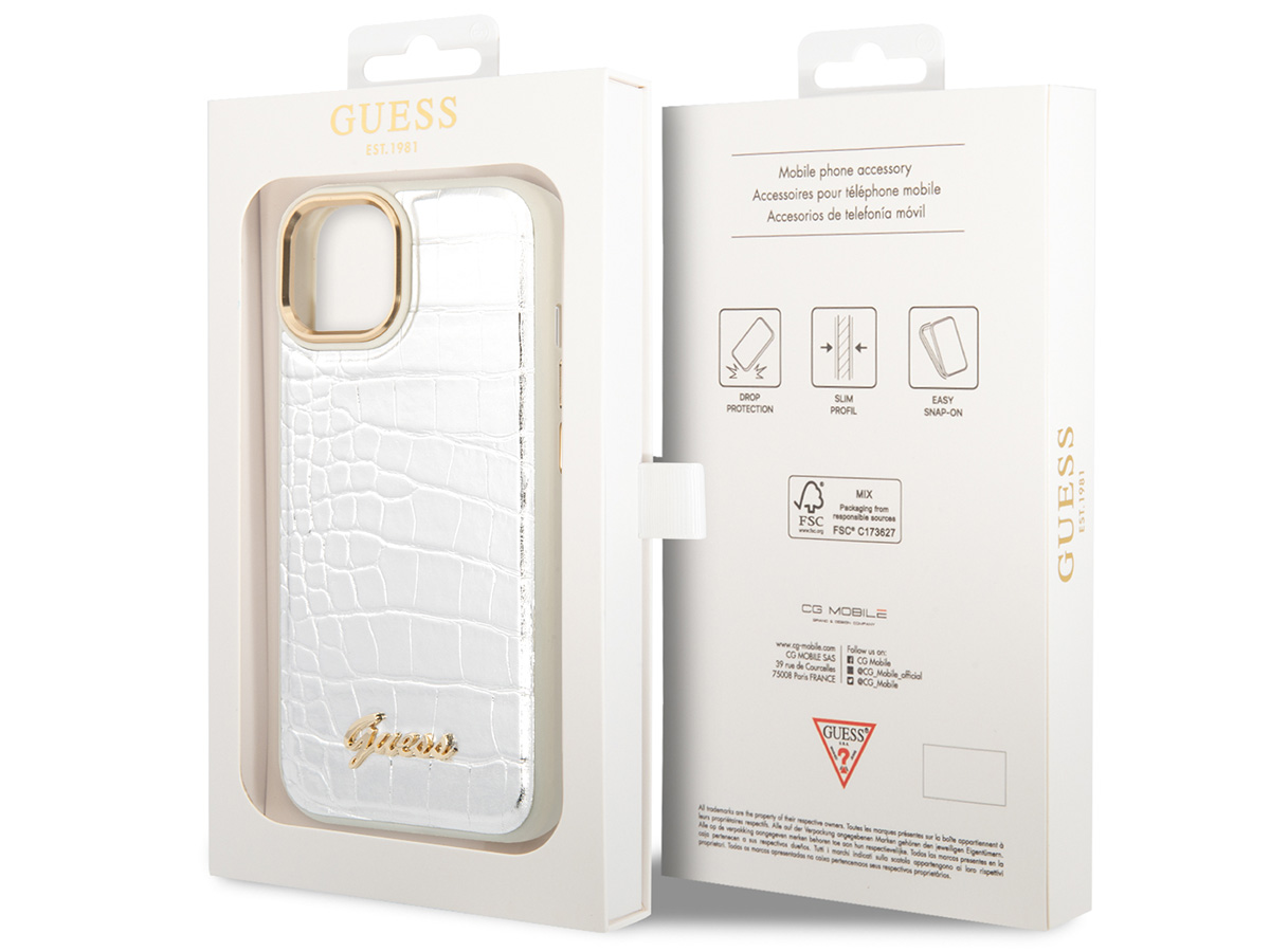 Guess Glossy Croco Case Zilver - iPhone 14 hoesje