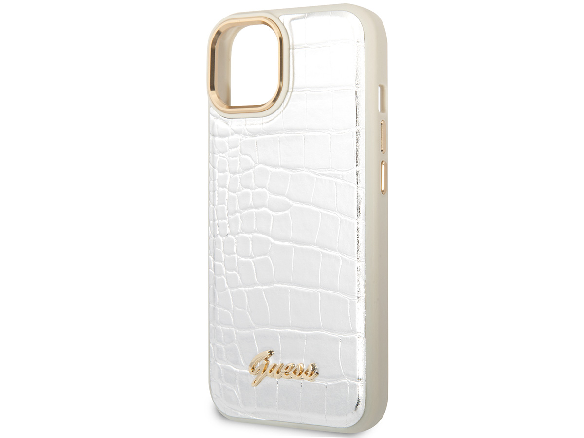 Guess Glossy Croco Case Zilver - iPhone 14 hoesje