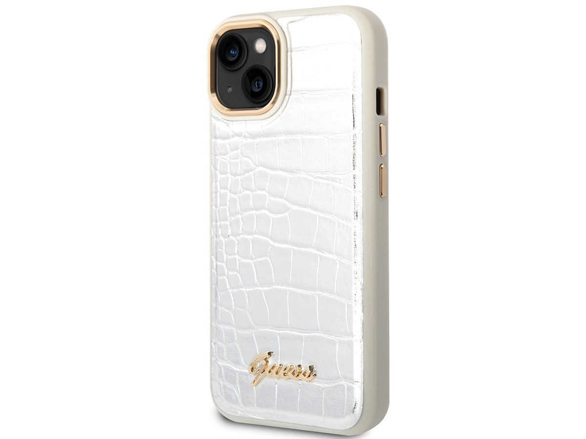 Guess Glossy Croco Case Zilver - iPhone 14 hoesje