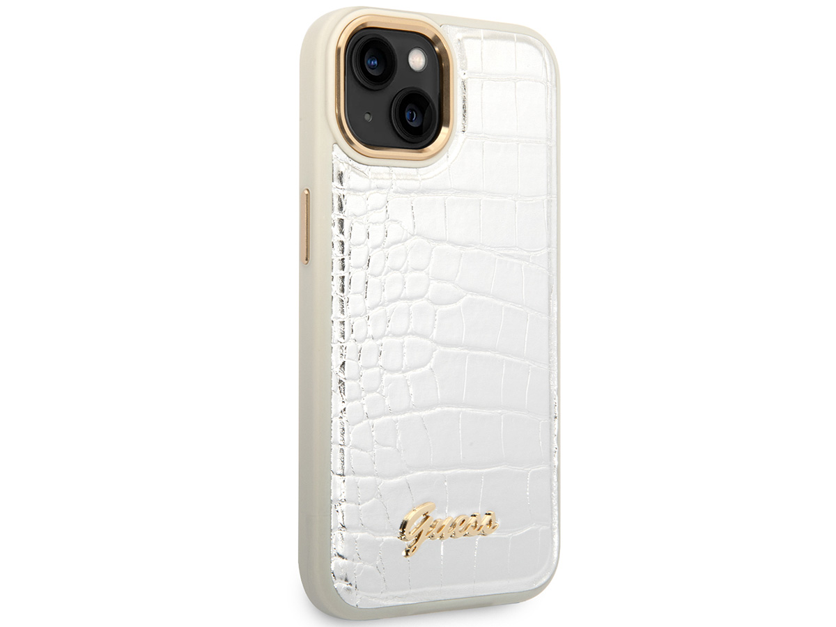 Guess Glossy Croco Case Zilver - iPhone 14 hoesje