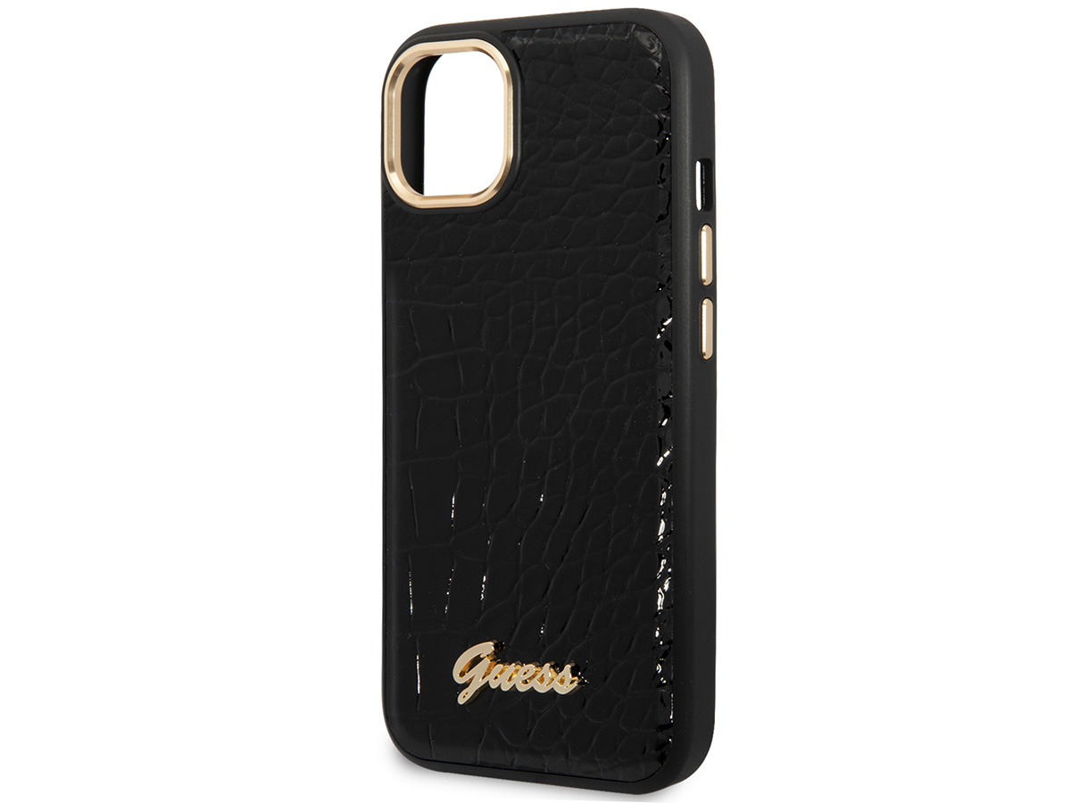 Guess Glossy Croco Case Zwart - iPhone 14 hoesje